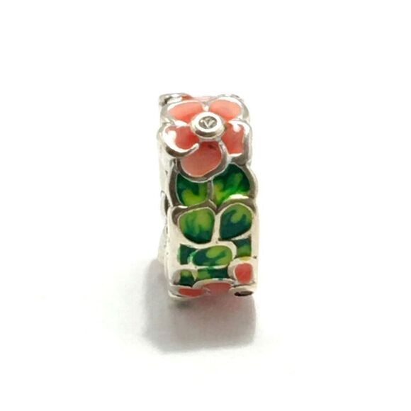 Sterling Silver Bead Charm 925 CZ Peach Green Flowers For DIY Bracelets - Picture 8 of 12